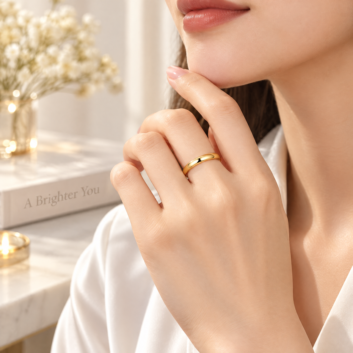 Qixnaro Classic Polished Gold Band Ring, Minimalist Wedding Band