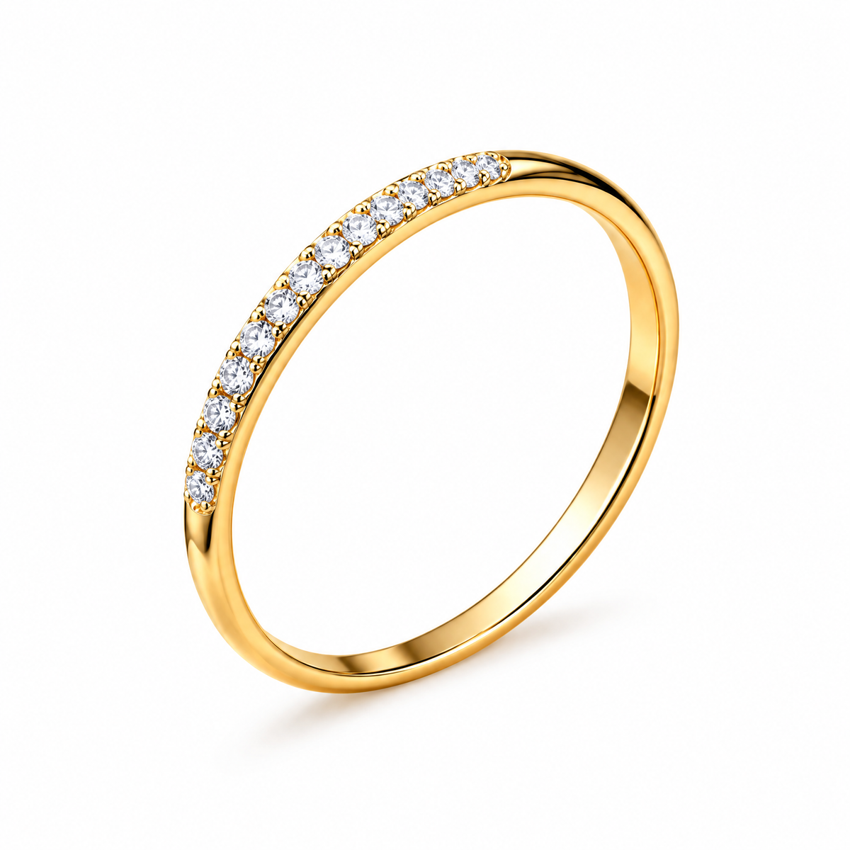 Qixnaro Half Eternity Paved Diamond Thin Gold Ring, Dainty Stackable Band