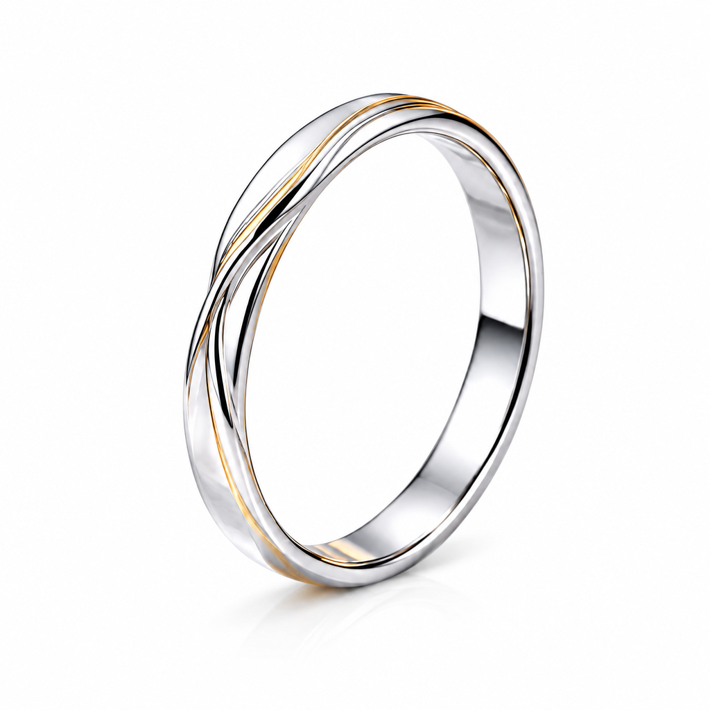 Qixnaro Intertwined Two-Tone Twisted Metal Ring, Infinity Couple Band