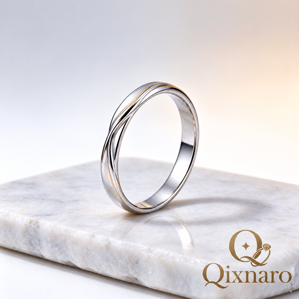 Qixnaro Intertwined Two-Tone Twisted Metal Ring, Infinity Couple Band