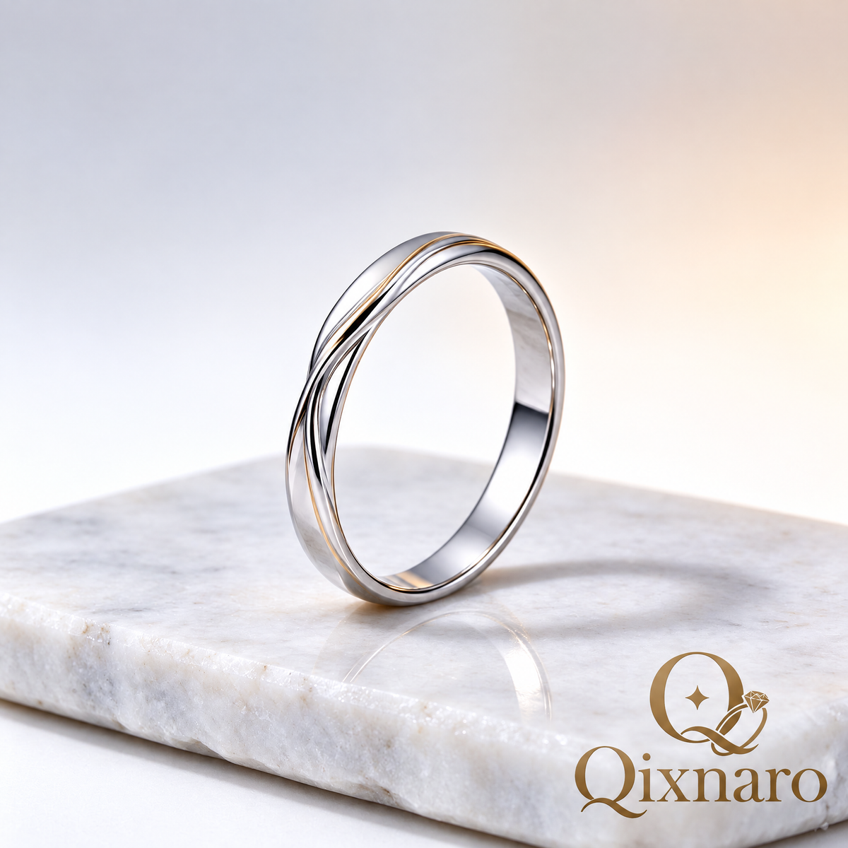 Qixnaro Intertwined Two-Tone Twisted Metal Ring, Infinity Couple Band