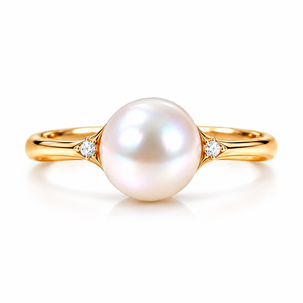 Qixnaro Large Pearl Center Stone Gold Ring, Vintage Pearl Ring with Accent Stones