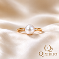 Qixnaro Large Pearl Center Stone Gold Ring, Vintage Pearl Ring with Accent Stones