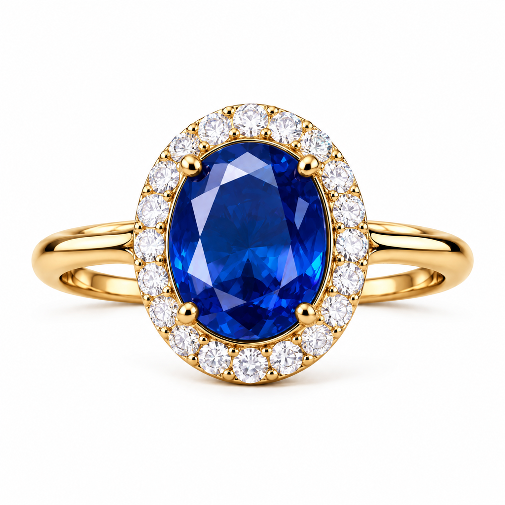Qixnaro Oval Sapphire Center Halo Ring, Classic Diana Style Gemstone Ring