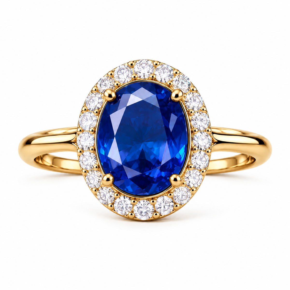 Qixnaro Oval Sapphire Center Halo Ring, Classic Diana Style Gemstone Ring