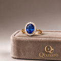 Qixnaro Oval Sapphire Center Halo Ring, Classic Diana Style Gemstone Ring