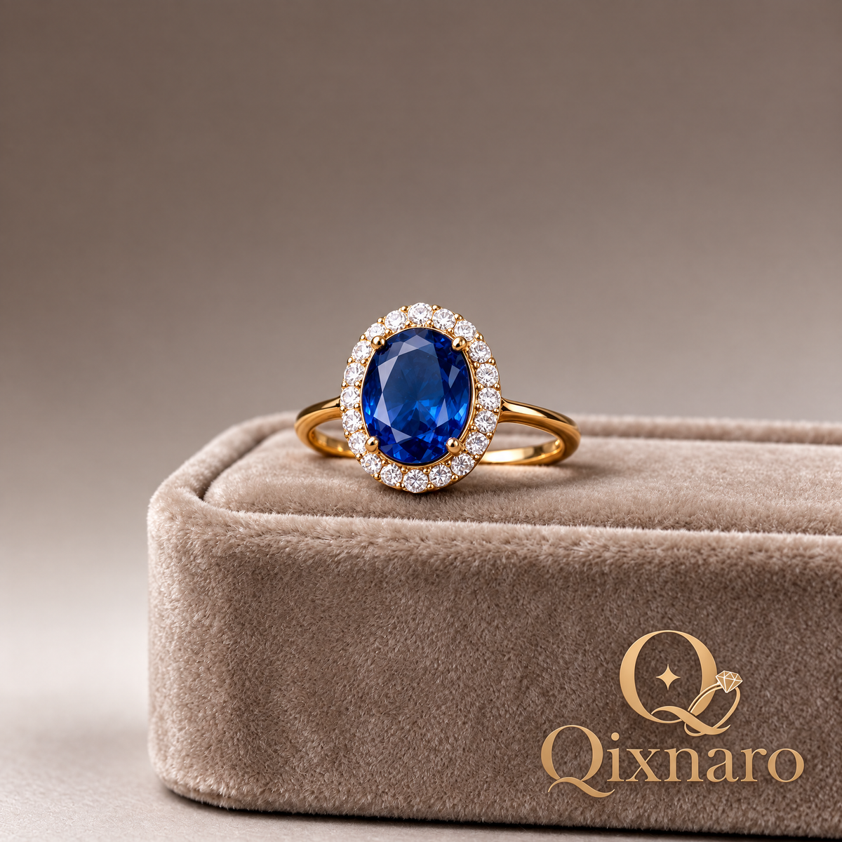 Qixnaro Oval Sapphire Center Halo Ring, Classic Diana Style Gemstone Ring