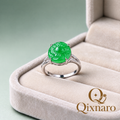 Qixnaro Carved Round Jade Ring with Side Diamonds, Oriental Style Jade Jewelry